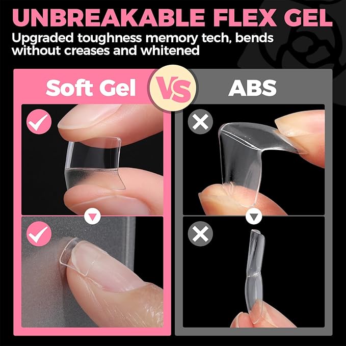 UNA GELLA Short Square Gel Nail Tips Half Cover 504PCS Pre-buff Acrylic Tip | Clear False Fake Nails No C Curve DIY French Style Nail Extentions Art Salon 12 Sizes Ideal for Daily Wear