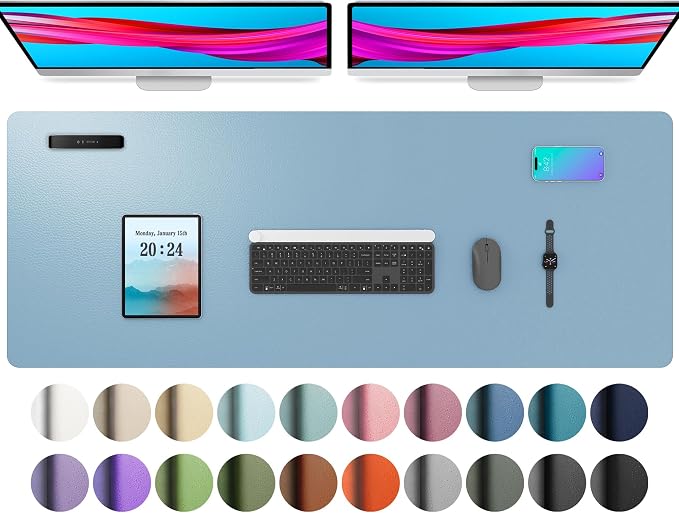 Aothia Faux Leather Desk Mat for Keyboard & Mouse (Sky Blue, 48" x 17") | Creates One Clean Surface For Your Keyboard, Mouse And Laptop, Helping Keep Your Workspace Organized Every Day