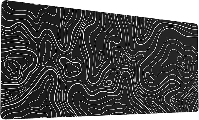 Ovenbird Large Gaming Mouse Pad with Stitched Edges, Topographic Map Topo Mousepad Gaming, Extended XL Large Mousepad with Anti-Slip Base, Cool Mouse Pads for Desk, 31.5 x 11.8 in, Black