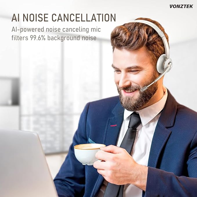 Wireless Headset, Trucker Bluetooth Headset Noise Canceling & Mute | 5.0 Bluetooth Headphones with Mic & USB Dongle for Cell Phone Computer Work Office Teams Meeting Call Center