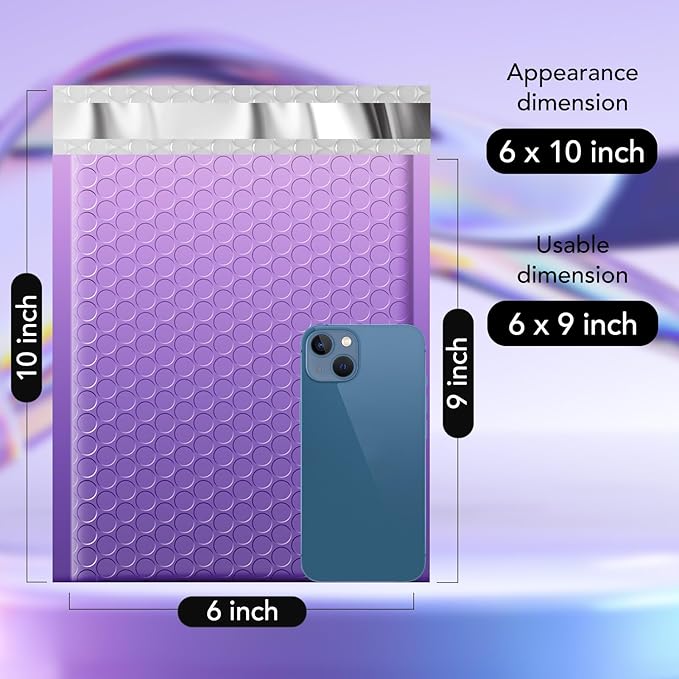 Fuxury Opaque Bubble Mailers 6x10 Inch 100 Pack Gradient Purple Padded Envelopes Usable Size 6x9" Strong Adhesion Bubble Shipping Envelopes for Mailing Jewelry, Makeup #0 Thick Bubble Padded Mailer
