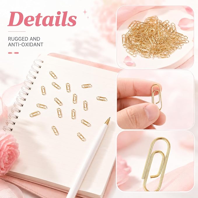100 Pieces Mini Paper Clips, 0.6 Inch Metal Tiny Paper Clips Clamps Office Paperclip Cute Small Binder Notes Classified Clip for Office School Home Desk Organizers (Gold)