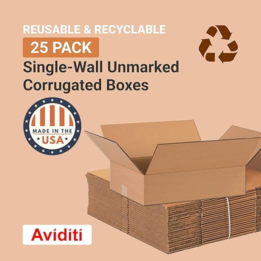 BOX USA Shipping Boxes Flat 16"L x 12"W x 4"H 25-Pack - Corrugated Cardboard Box for Moving, Mailing, Packing, Packaging and Storage