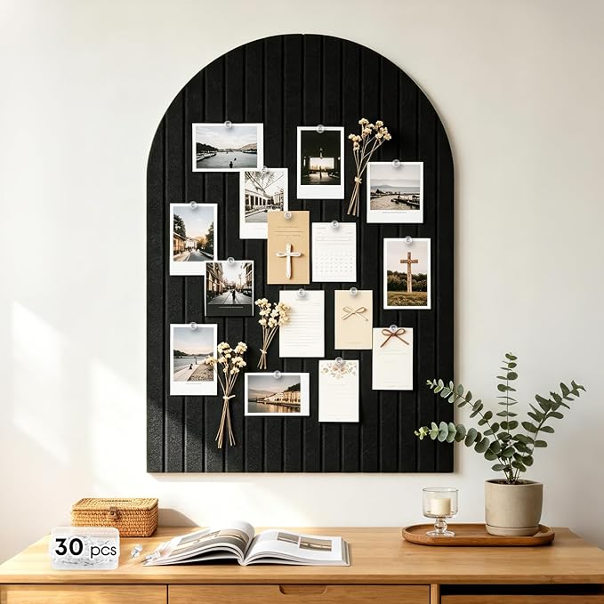 Large Arched Felt Bulletin Board, 35''x24''-6 Pack Cork Board with 30 Pushpins & 48 Residue-Free Adhesive Tabs, Decorative Photo Picture Board for Home Office School Wall