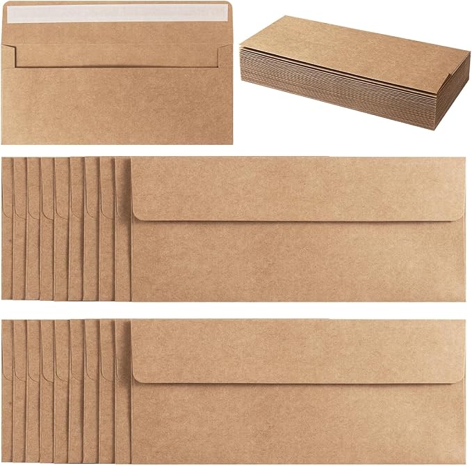 100 Pack Colored #10 Business Envelopes, 4.13 x 9.49 Inches, Brown | Self Seal, Standard Envelopes, For Office Checks, Business Letter Mailing, Greeting Card