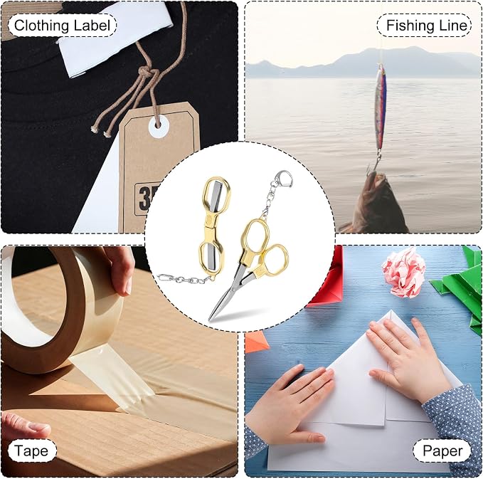 1 Pack Folding Scissors Stainless Steel with Keychain,Safety Foldable Pocket Badge Small Travel Scissors,Portable Telescopic Cutter for Home,Office,Craft,Sewing,Nurse Essentials(Gold）