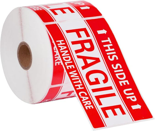 3 x 5 Inch Handle with Care This Side Up 500 Permanent Adhesive Fragile Stickers for Shipping Moving Glass Labels (1 Roll, 500 Labels)