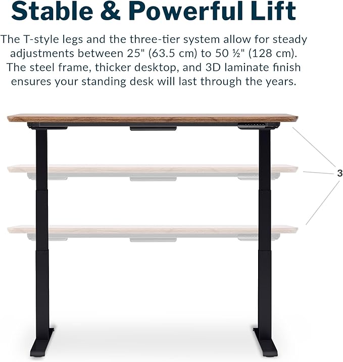 Vari Classic Electric Standing Desk - VariDesk Height Adjustable Sit/Stand Desk - Dual Motor with Memory Presets, Stable T-Style Legs - Gaming or Home Office Workstation - 60”x30”, Walnut/Black