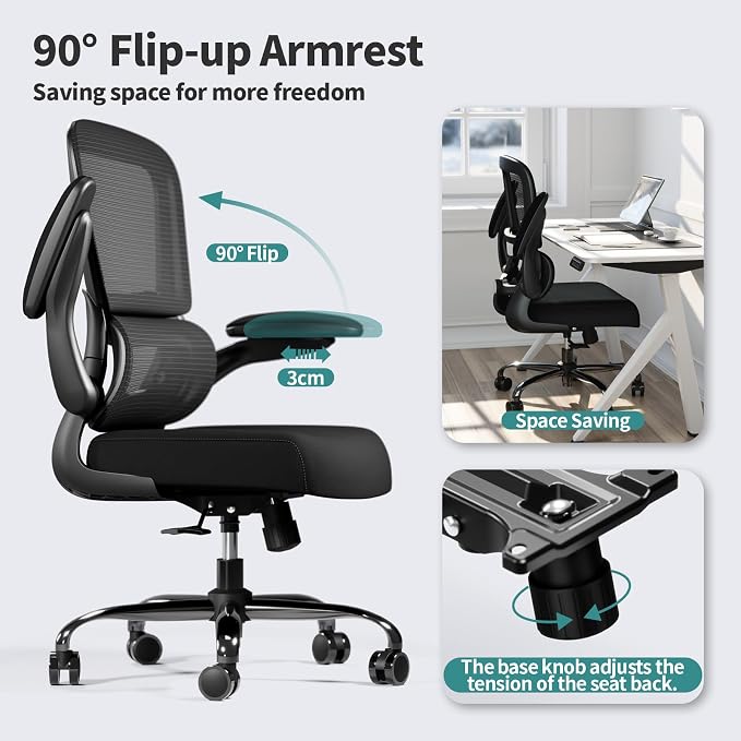 TRALT Office Chair - Ergonomic Desk Chair with Adjustable Lumbar Support, Mesh Computer Chair, Executive Chairs for Home Office Comfortable Lumbar Support Black Pack of 4