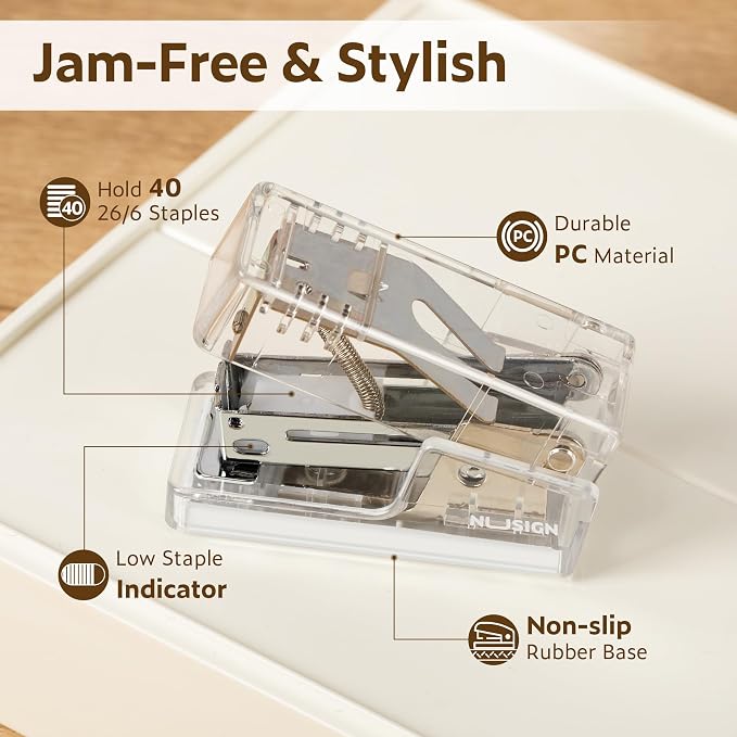 NUSIGN Mini Stapler with 830 Staples, Small Cute Desk Staplers, 25 Sheet Capacity, Clear
