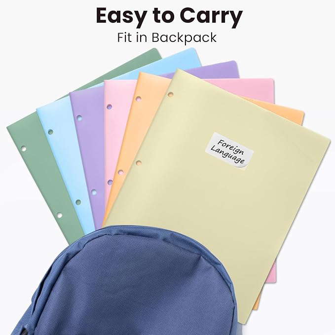 Sooez 2-Pocket Folders, Plastic Folders with Pockets 3 Hole Punched | 1 Pack Pockets Folder for 3 Ring Binder with Labels, Binder Folder for Document, Letter Size File Folder,Smoky Blue