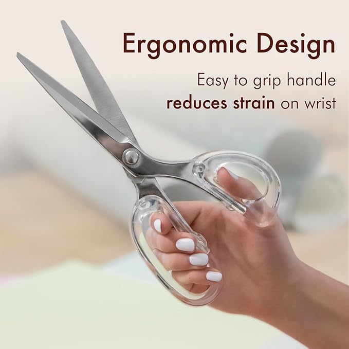 9” Stainless Steel Acrylic Scissors, Silver | Aesthetic and sharp all purpose scissors, Perfect for sewing, arts, and crafts, Stationery tools for office, and school