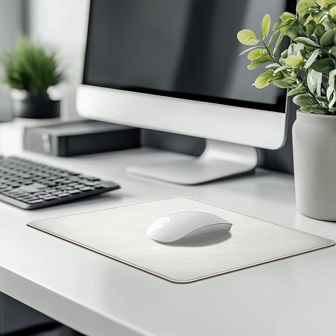 Mouse Pad, PU Mouse Pad，Leather Mouse Pad with Stitched Edge Micro-Fiber Base with Non-Slip Waterproof，Mouse Pad for Computers，Laptop, 8x11Inch (Silver)