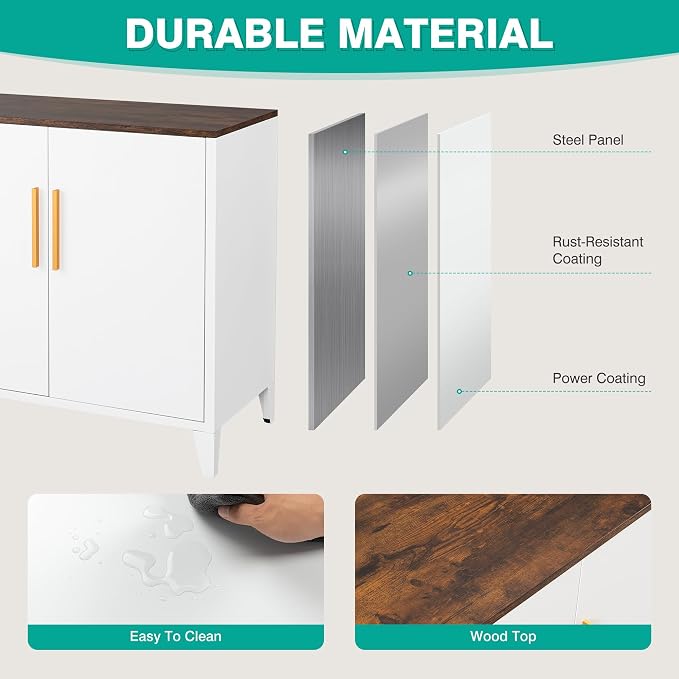 White Storage Cabinet with Doors and Shelves,30 inch Small Pantry Cabinet Sideboard with Leg,Accent Cabinets with Storage,Side Floor Cabinets for Home,Kitchen,Coffee Bar,Dining/Living Room