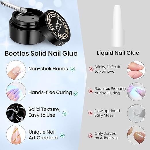 Beetles 30g Solid Nail Glue Gel for Nail Tips Clear Press On Nails, Beginner-Friendly, Hard Gel for Nail Extension & 3D Sculpting Nail Art, UV & LED Cured
