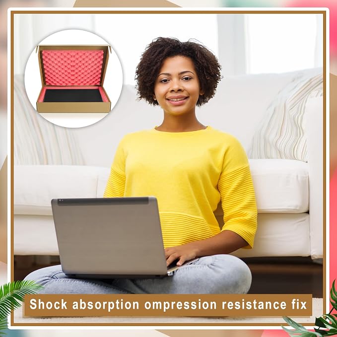 2 Sets Laptop Shipping Box with Foam Protection Computer Mailing Box up to 17 Inch with Charger Boxs, Foam Frame, Foams Sheets Padding Kraft Secure Mailing Boxes for Packing Moving 16.7x13x2.5 Inch