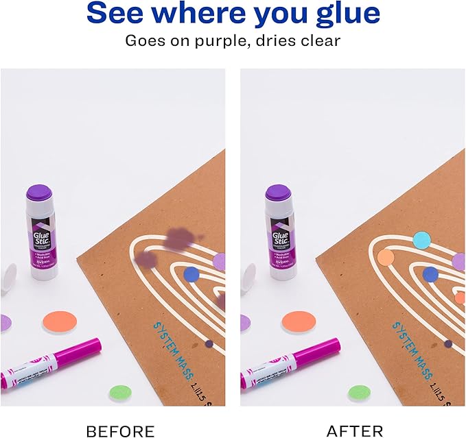 Avery Glue Stic, Disappearing Purple, Washable, Non-Toxic, 1.27oz, 6 Glue Sticks (98071)