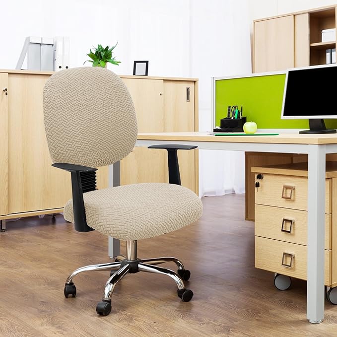 MIFXIN Office Chair Cover Stretch Slipcover 2 Piece Elastic Jacquard Computer Chair Seat Covers Furniture Protector for Office Home, Only Covers, NO Chair (Khaki)
