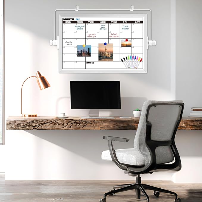 Calendar Whiteboard, Monthly Dry Erase Board, Small Desk White Board | 16x12 IN Desktop Double-sided Dry Erase Calendar Board with Stand for Office, Home, School, Magnetic Monthly Planner Board