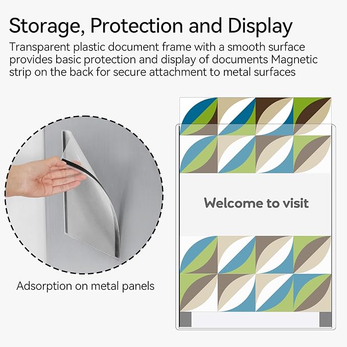 5 Pcs 8.5'' x 11'' Rigid Magnetic Sign Holders - Clear Plastic Document Frames with Magnet Borders for Letter Size Posters - Perfect for Home, Office, and Store Displays