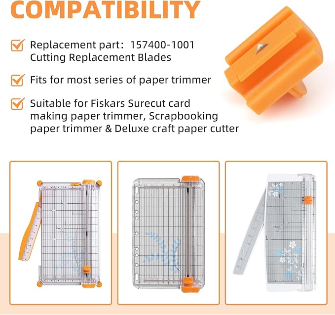 157400-1001 Paper Trimmers Blades Replacement for Fiskars TripleTrack | High-profile Style I Blades for 12" Portable Paper Cutter, Cuts Paper Photos Cardstock, Replaces 1968701005