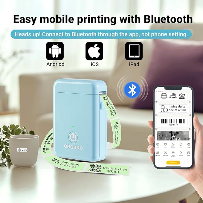 ORGBRO Label Maker Machine with Tape, Random Color-1 Count, X1 Bluetooth Mini Label Printer, Wireless Small Sticker Maker with Versatile App for School Home Office Organization (Random Color)
