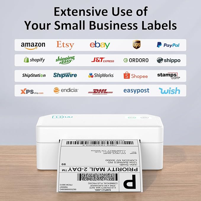 Thermal Shipping Label Printer, 4x6 Bluetooth Label Printer for Shipping Packages Small Business, Support iOS, Android, Mac, Windows, Chrome, Used for UPS, USPS, Ebay, Etsy, Amazon,White