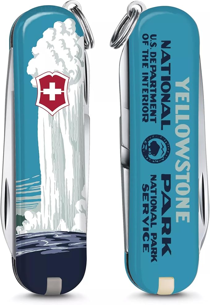 Victorinox Classic SD Swiss Army Knife, Compact, 7 Functions, Swiss Made Pocket Knife with Small Blade, Screwdriver and Key Ring - Yellowstone National Park