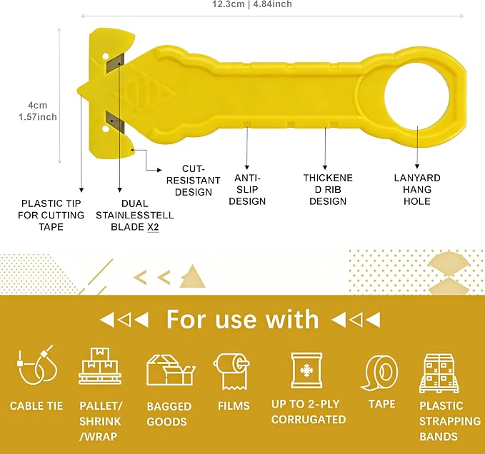 10PCS Safety Package Opener Box Cutter Set Film Cutter, Heavy Duty Utility Knives with Sharp Steel Blade, Professional Cutting Tool for Wrap, Tape, Straps & Packaging Materials