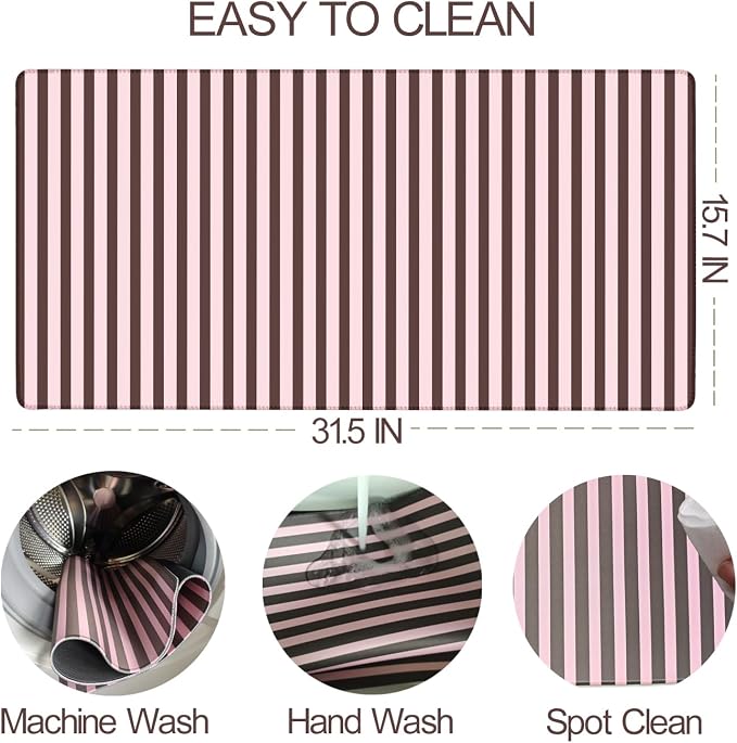 Dark Brown Pink Striped Desk Mat Cute Pastel XXL Large Gaming Mouse Pad Desk Pad Kawaii Cozy Aesthetic Keyboard Laptop Computer Mat Home Office Decor for Women
