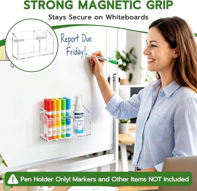 MR.MATE Magnetic Pen Holder,Clear Magnetic Marker Cup for Fridge Whiteboard | Dry Erase Marker Pencil Holder with Acrylic Cup and Strong Magnet, Non-slip Design For Refrigerator Locker Office & Classroom