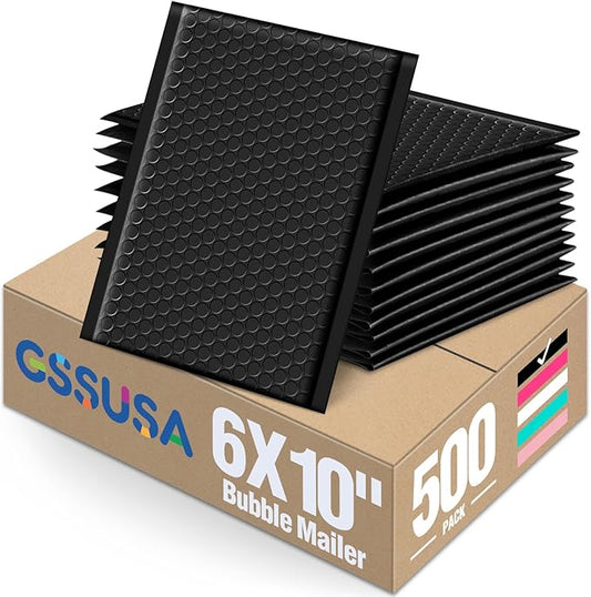 GSSUSA Black Bubble Mailers 6X10 Inches 500 Pack, Padded Poly Bubble Mailer, Small Padded Envelopes Strong Adhesion Bubble Envelopes,Self-Seal Mailing Envelopes for Small Business,Package Supplies