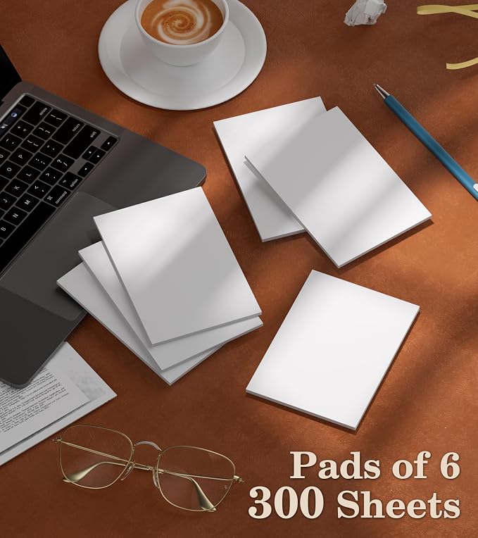 Notepads 4x6 - Blank Memo Pads - 50 Sheets per Notepad - Set of 6, Note Pad | Small Writing Pads White Paper - Server Memo & Scratch Note Pads 4x6 for Work, Mini Pocket Notepad for Office School Supplies