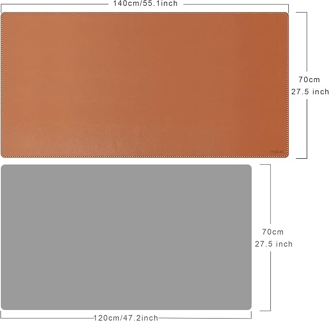 Mydours 55" x 28" XXL Large PU Leather Desk Mat, Gaming Mouse Pad, (Brown) | Extended Dual-Sided Portable Desks Pad, Waterproof Easy Clean Keyboard Computer Desktop Protector for Gift Office Home