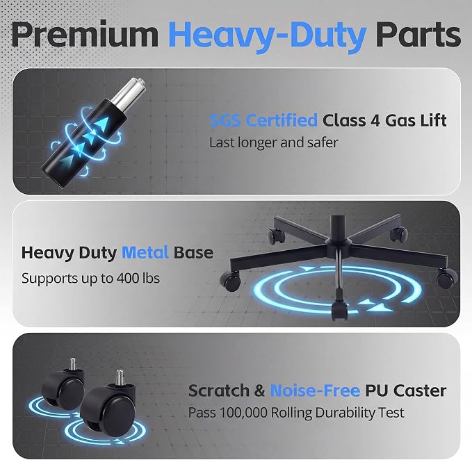 Desk Computer Gaming Chair - Ergonomic Game Office Chair with Extended Footrest and Massage Lumbar Support, Home Gamer Video Game Chairs with Spring Cushion for Adults (Pro Black Fabric)