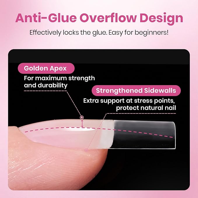 Beetles Gel Nail Tips Flat-X- Square Medium, 320pcs 16 Sizes(00-14), Pre-Etched Half Matte Full Cover Soft Gel Nail Tips, Clear Press on False Nail Extension Acrylic Fake Nails, Easy DIY Salon Art