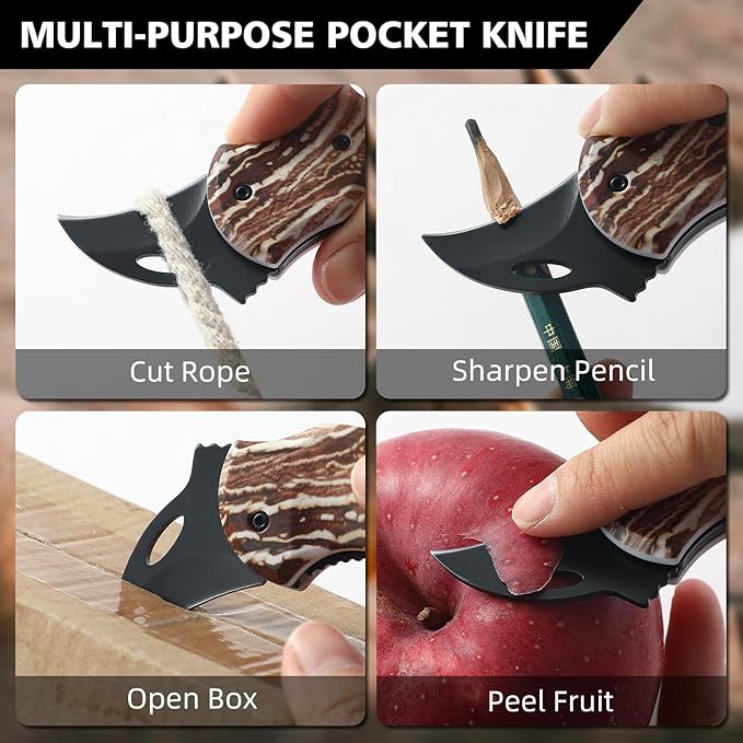Small Pocket Knife for Women Men，Cool Folding Knife Box Cutter，Folding Utility Knife with 1.38''Sharp Blade，Mini EDC Knives for Everyday Carry,Ideal Gifts for Men and Women（Wood Grain）
