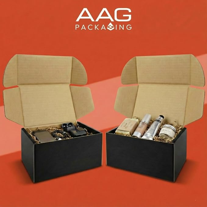 Corrugated Shipping Box Mailers, Kraft Brown, Triple-Layer Board Secure Slot Closure (Black, 6"x4"x3" / Set of 20)