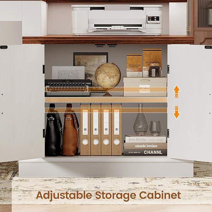 SEDETA Farmhouse 70.9" Executive Desk, Home Office Desk with File Drawers and Storage Cabinet, Computer Desk with Power Outlet for Home Office, Work Study Writing, White+Brown