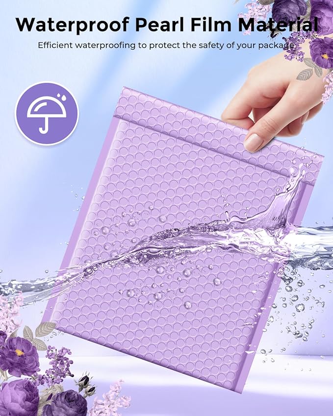 Metronic Bubble Mailers 8.5 x 12 Inch 40 Pack Light Purple Usable Size 8.5x11 Bubble Mailer Waterproof Padded Envelopes for Packaging, Mailing, Shipping, Lavender Bulk