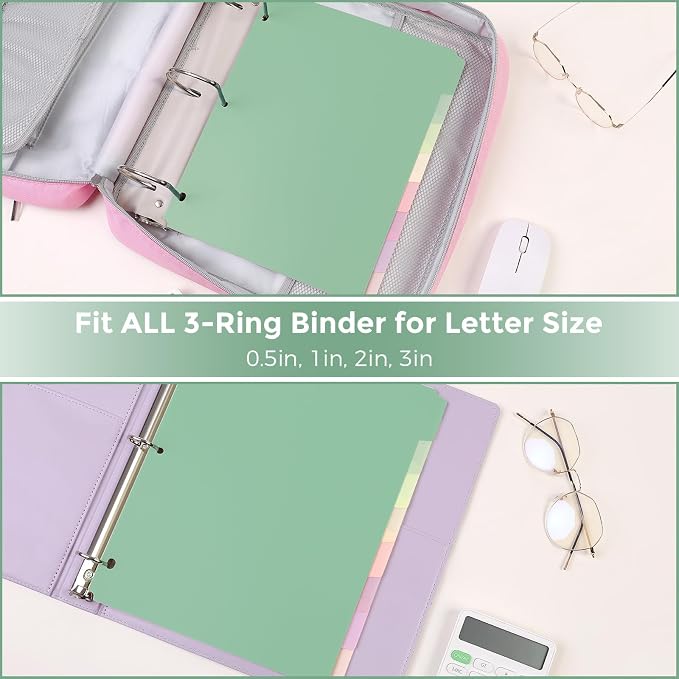 SKYDUE 8 Tab Write & Erase Durable Plastic Dividers for 3 Ring Binders | Letter Size Binder Dividers with Sticker Labels,Aesthetic Pastels Divider Perfect for School, College & Office Life,1 Set