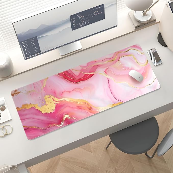 Mousepad Desk Mat Gaming Large Keyboard Cute Office Desktop Computer Laptop Marble XXL Long Giant Big Kawaii Aesthetic Girly Pretty Design Women Girl Gamer Oversized Wide 30x12'' Mousepad