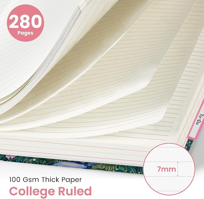 Large Spiral Notebooks for Work 5 Subject with Removable Dividers | 8.5" x 11" Pretty Hardcover Notebook Journal for Women, College Ruled, Perfect for Study & Office , 280 Pages, Lavender Sky