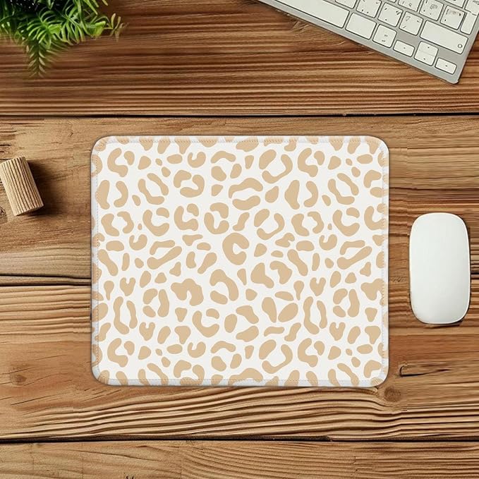 Mouse Pad for Desk with Stitched Edge, Premium Cute Washable Mouse Pads. Computer Mousepad with Non-Slip Rubber Base, Mousepads for Laptop, 9.25x7.75x0.12 inch (Leopard Grace)