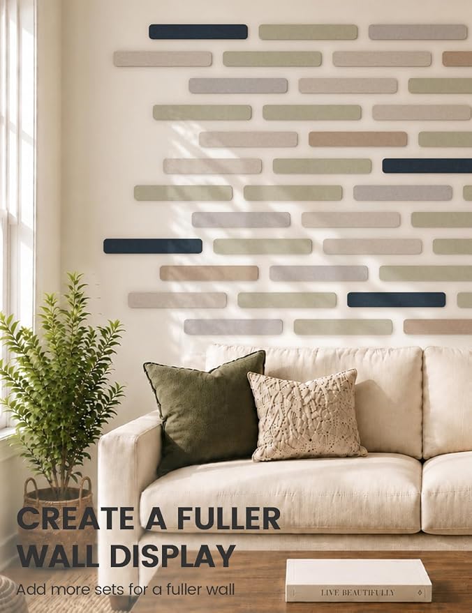 Fluxynara 13" x 2" Felt Wall Panels, Nordic Slate | 8-Pack Includes 50 Push Pins and Adhesive Tabs for Photos, Notes and Decor in Bedroom Doors, Home Office or Studios