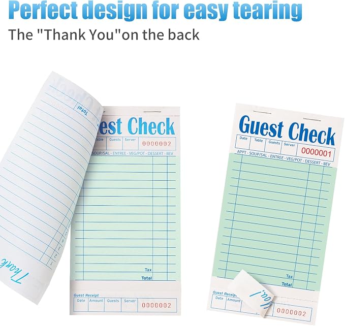 ZPARIK 60 Pack/3000 Tickets Guest Checks Books for Servers, Green | 50 Sheets Per Pack, Total 3000 Total Tickets; Durable Server Notepads for Cafes, Diners & Restaurant Staff