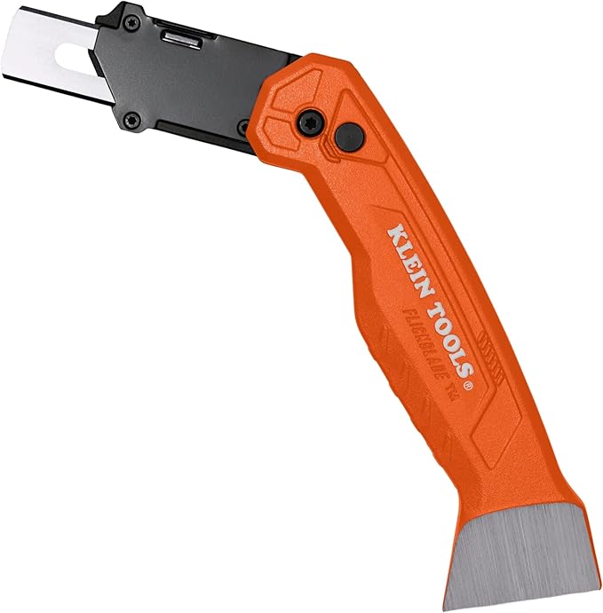 Klein Tools 44310 FLICKBLADE Carpet Blade Folding Utility Knife, Two Locking Positions at 135-Degree and 180-Degree, Integrated Tucking Tool, Tool-Free Blade Change, Durable Aluminum Body