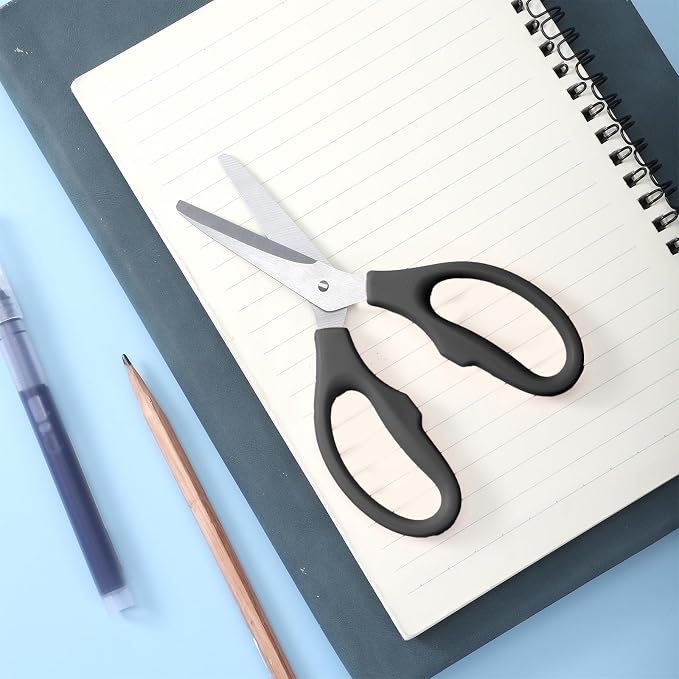 Black Office Scissors All Purpose, 5" Small Black Scissor Sharp Stainless Steel Blade Shears with Straight ABS Handle for Office, Home