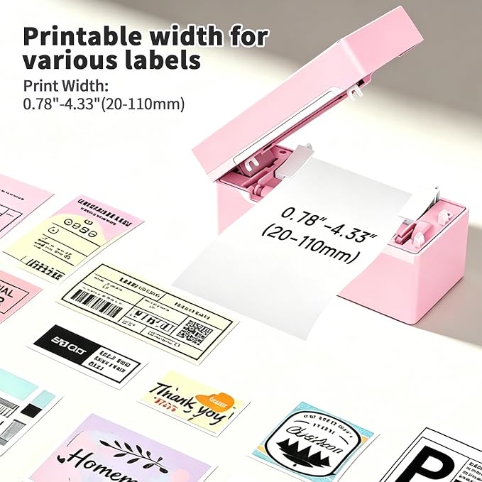 Bluetooth Thermal Label Printer,4x6 Shipping Label Printer | Wireless Label Printer for Small Business and Shipping Package, Compatible with iPhone, Android, Shopify, Amazon, USPS, Pink