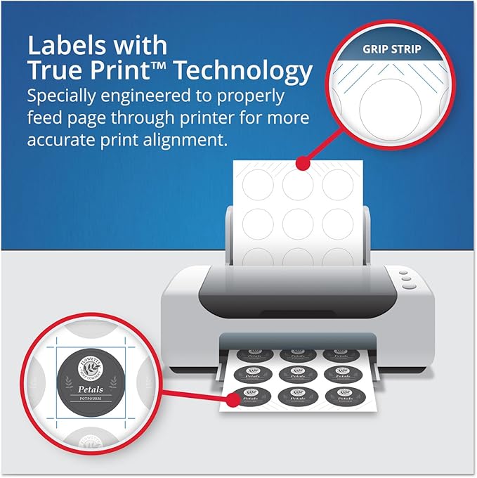 Avery Printable Round Labels, Sure Feed Technology, Glossy White Labels, 2" Diameter, Permanent Adhesive, Laser/Inkjet, 120 Total (22807)